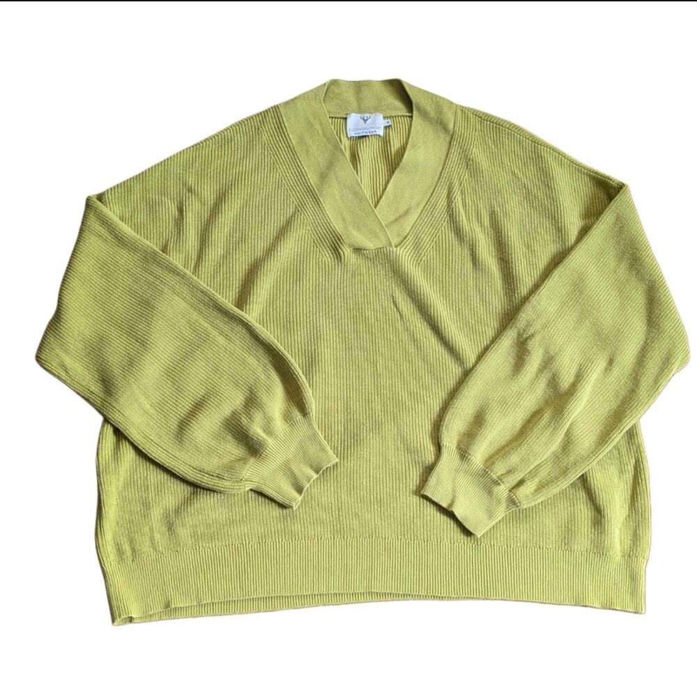 Edinburgh Knitwear Green Silk Blend Dolman Balloon Sleeve V Neck Sweater XL
